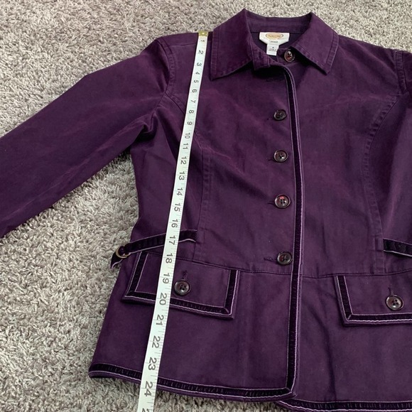 Talbots size 8 stretch jacket plum purple with velvet trim‎ button up - Picture 5 of 9